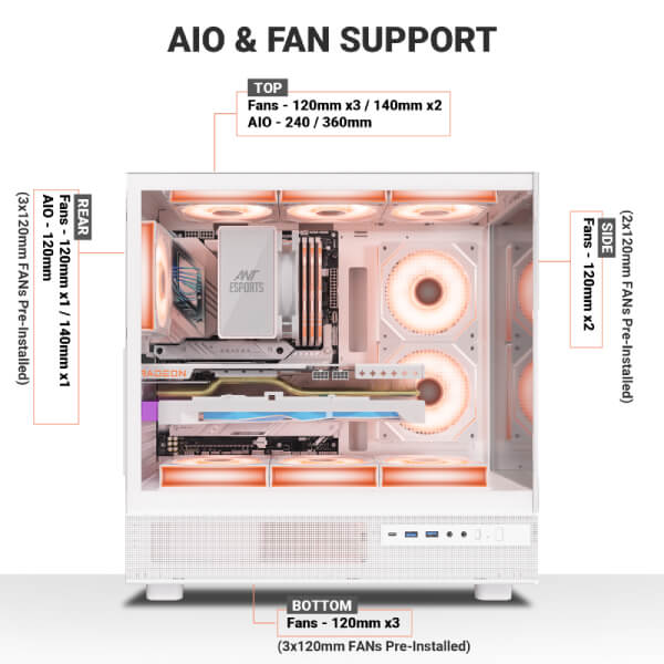 Ant Esports Chassis Crystal X6 -White ( Chassis Without Power Supply ) - Pakshal Impex