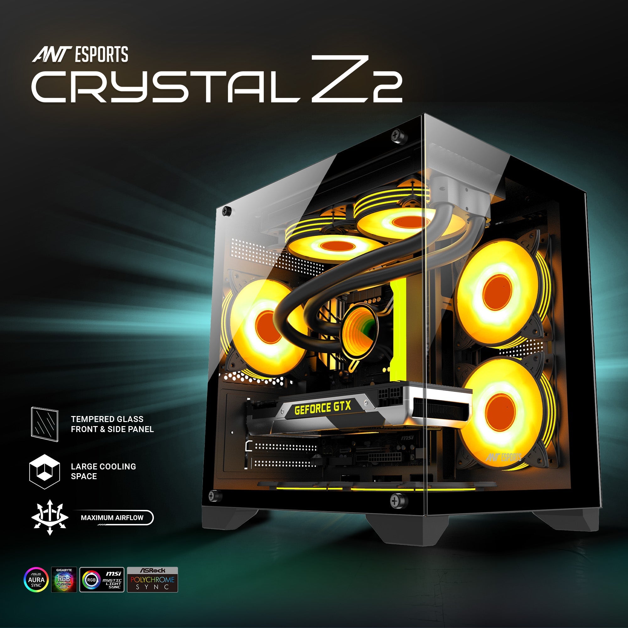 Ant Esports Chassis CRYSTAL Z2 Black ( Chassis Without Power Supply ) - Pakshal Impex