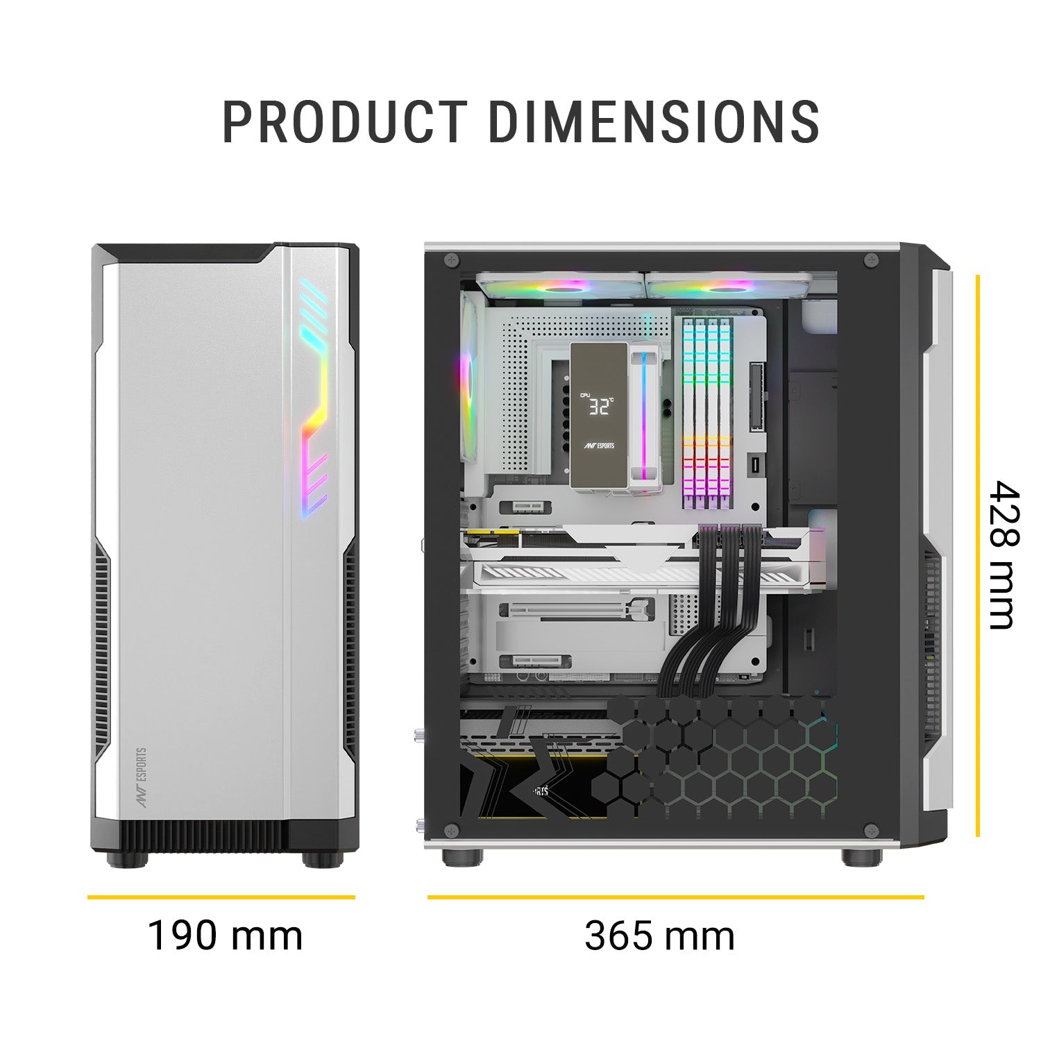 Ant Esports Chassis Eclipse - White Black ( Chassis Without Power Supply ) - Pakshal Impex