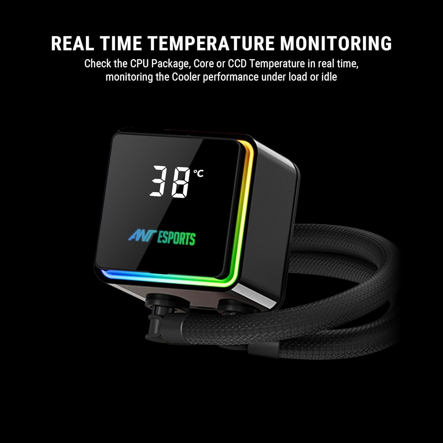 ANT ESPORTS LIQUID COOLER ARGB 240MM WITH DIGITAL TEMPERATURE DISPLAY BLACK - ICE STORM 240 - Pakshal Impex