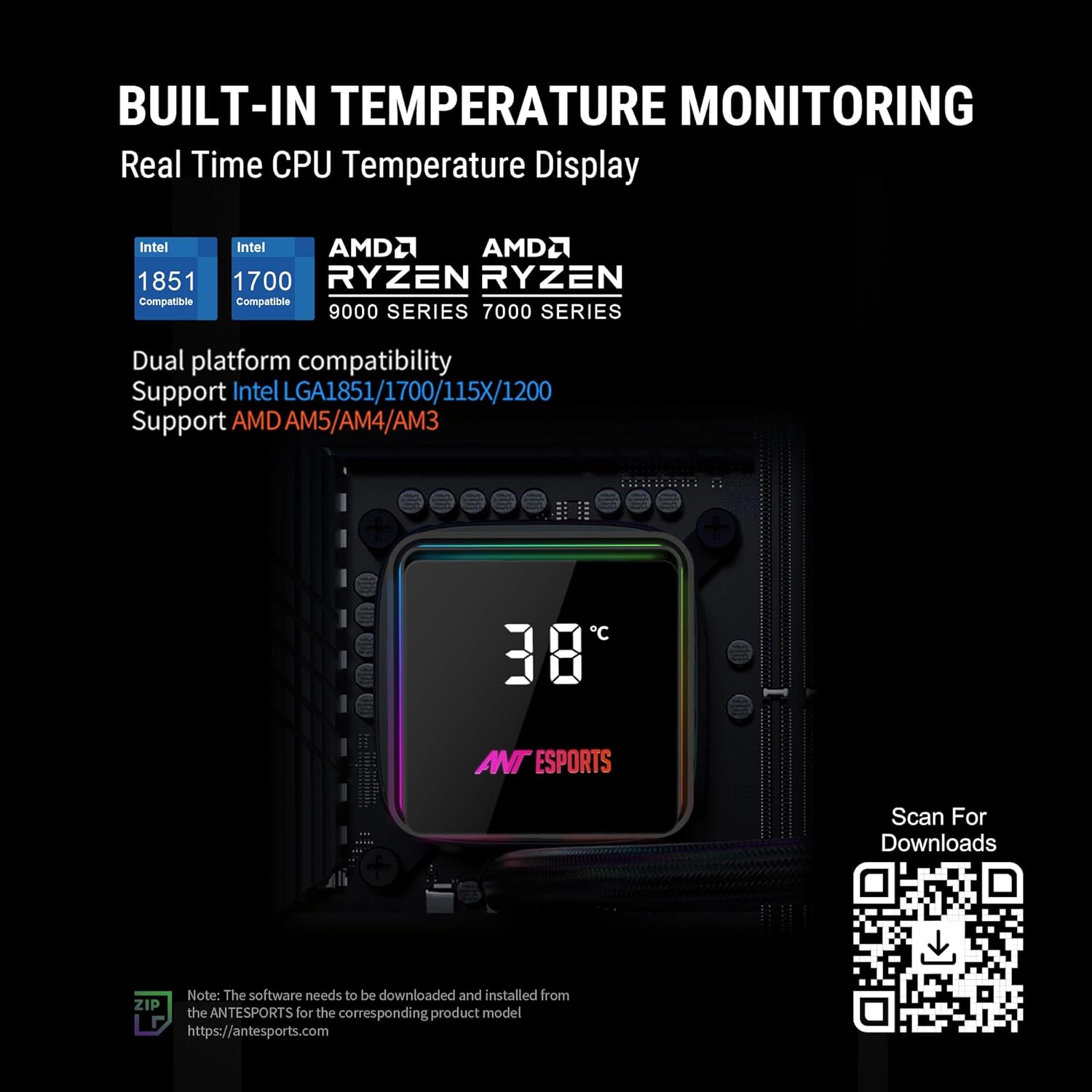 ANT ESPORTS LIQUID COOLER ARGB 240MM WITH DIGITAL TEMPERATURE DISPLAY BLACK - ICE STORM 240 - Pakshal Impex