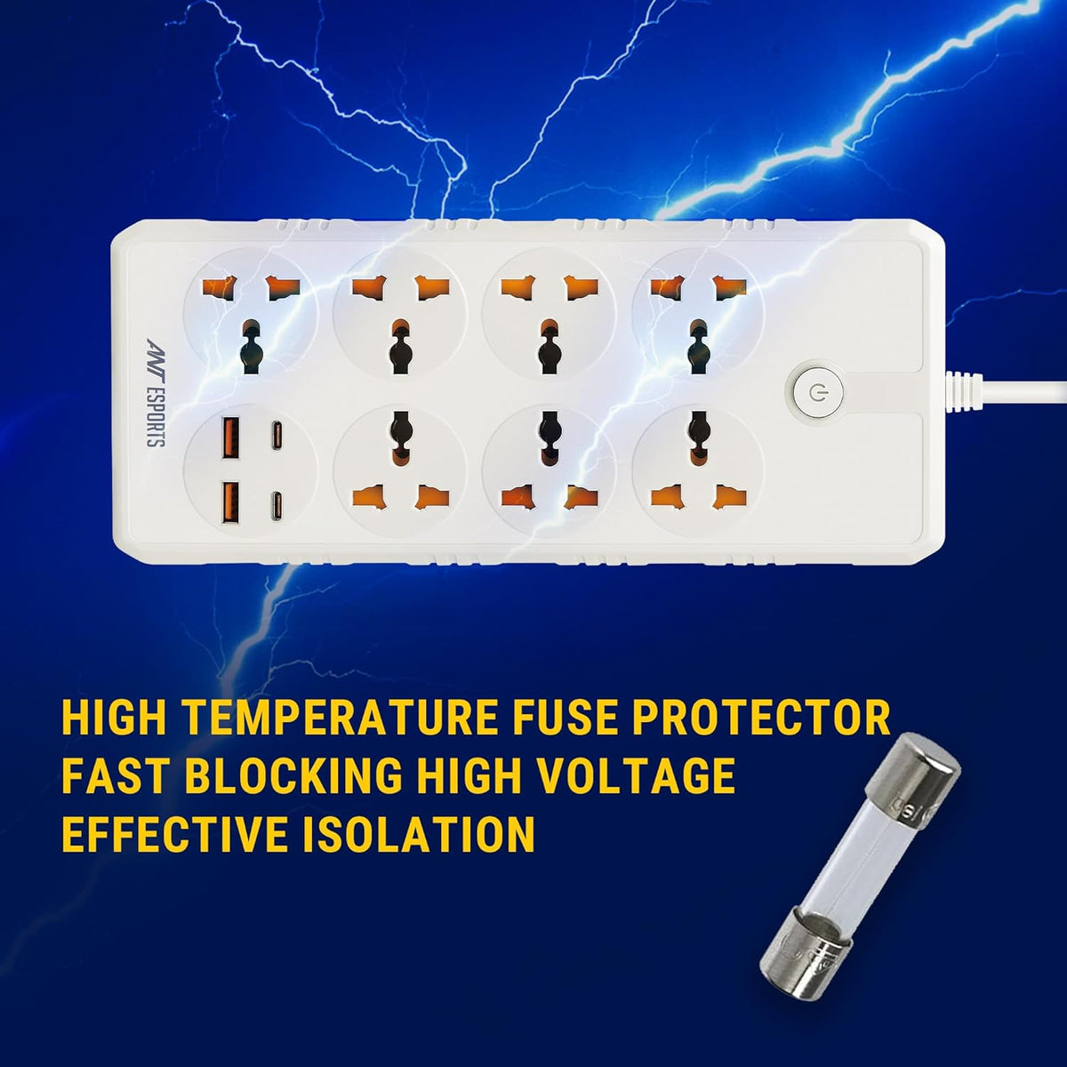 ANT ESPORTS MULTI SOCKET POWER STRIP WHITE - PS722 - Pakshal Impex
