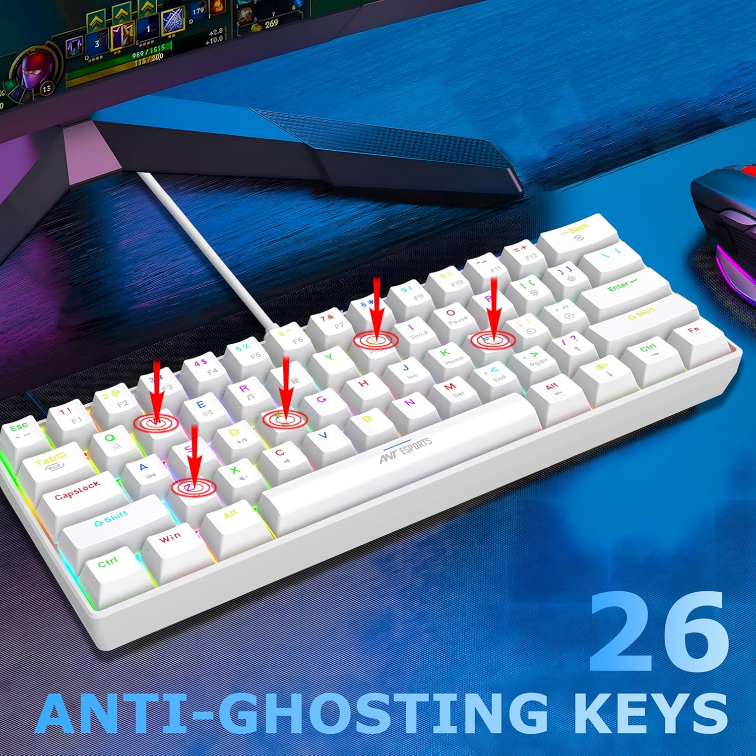 ANT ESPORTS RGB MINI MECHANICAL GAMING KEYBOARD WHITE-BROWN SWITCH - MK1300V2 - Pakshal Impex