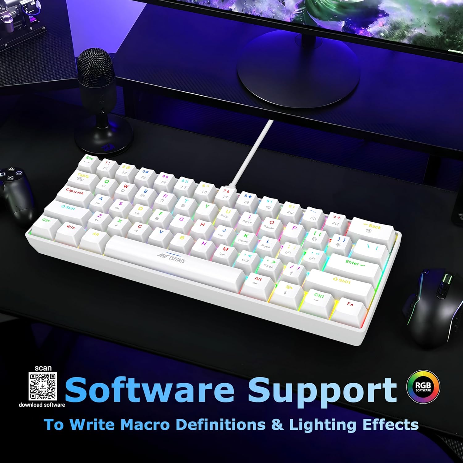 ANT ESPORTS RGB MINI MECHANICAL GAMING KEYBOARD WHITE-BROWN SWITCH - MK1300V2 - Pakshal Impex