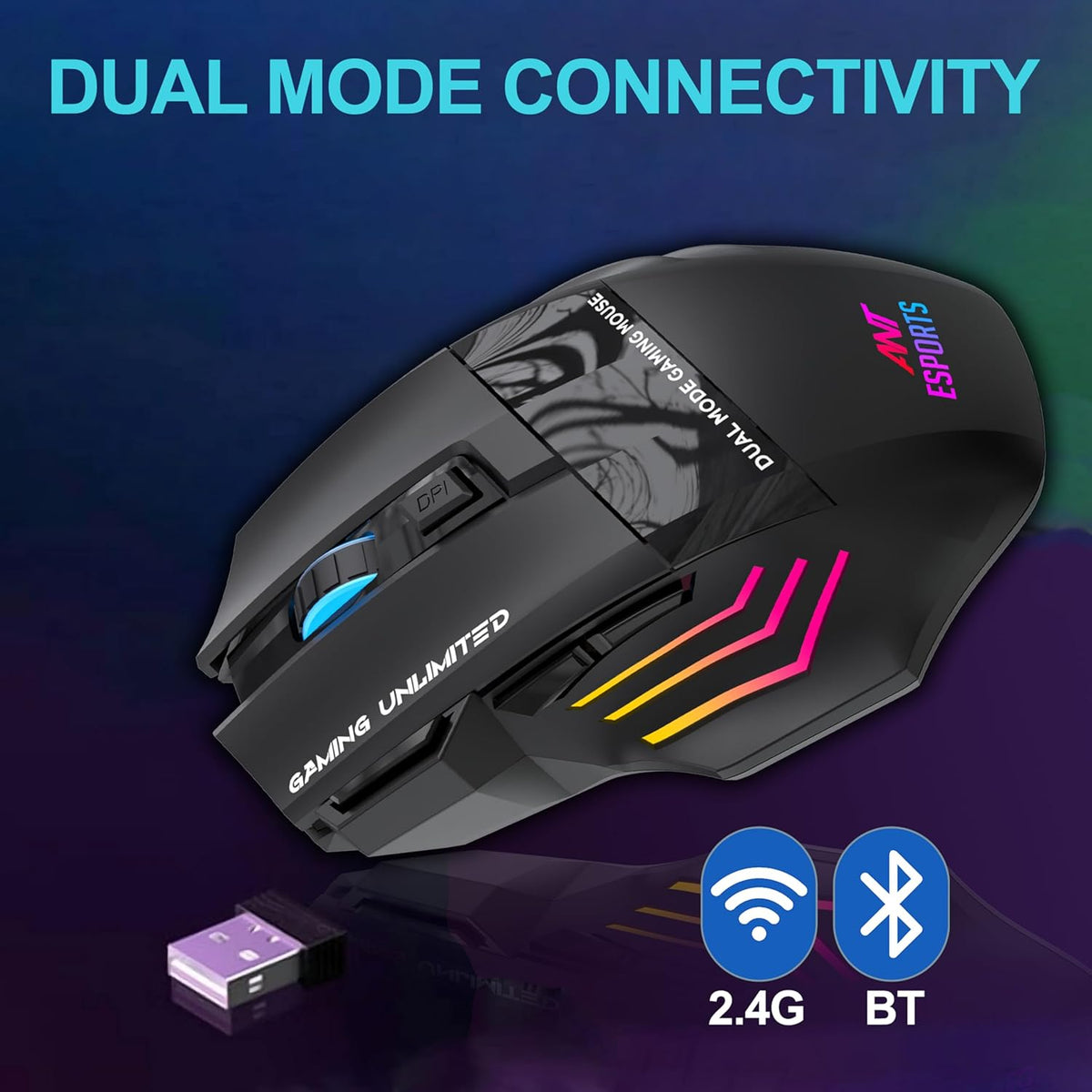 ANT ESPORTS RGB WIRELESS GAMING MOUSE BLACK – GM105 PRO - Pakshal Impex