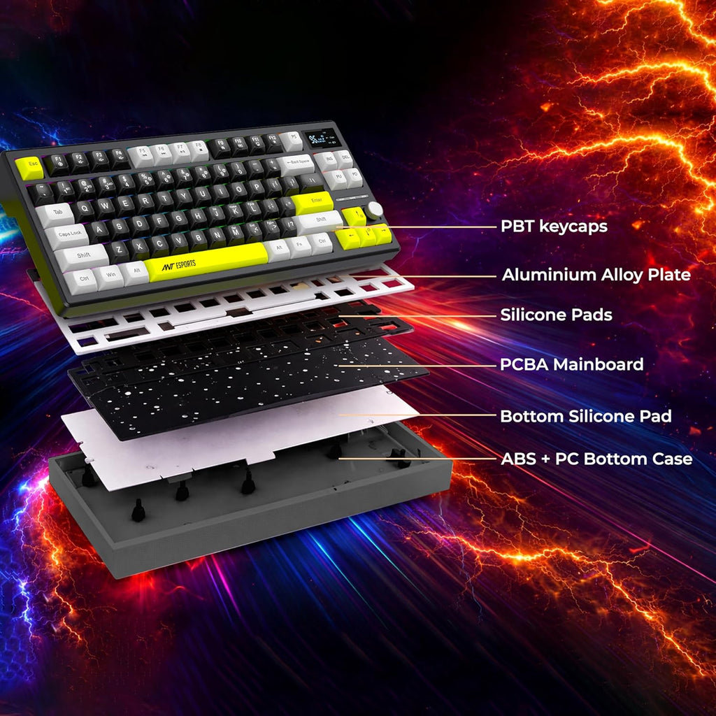 ANT ESPORTS - TRI - MODE WIRELESS RGB MAGNETIC MECHANICAL TKL KEYBOARD - WHITE, BLACK , YELLOW - APEX 200 - Pakshal Impex