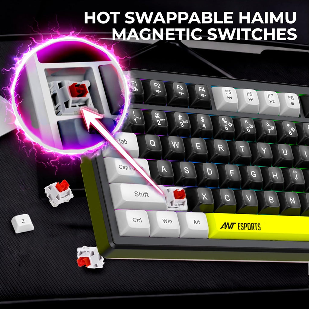 ANT ESPORTS - TRI - MODE WIRELESS RGB MAGNETIC MECHANICAL TKL KEYBOARD - WHITE, BLACK , YELLOW - APEX 200 - Pakshal Impex
