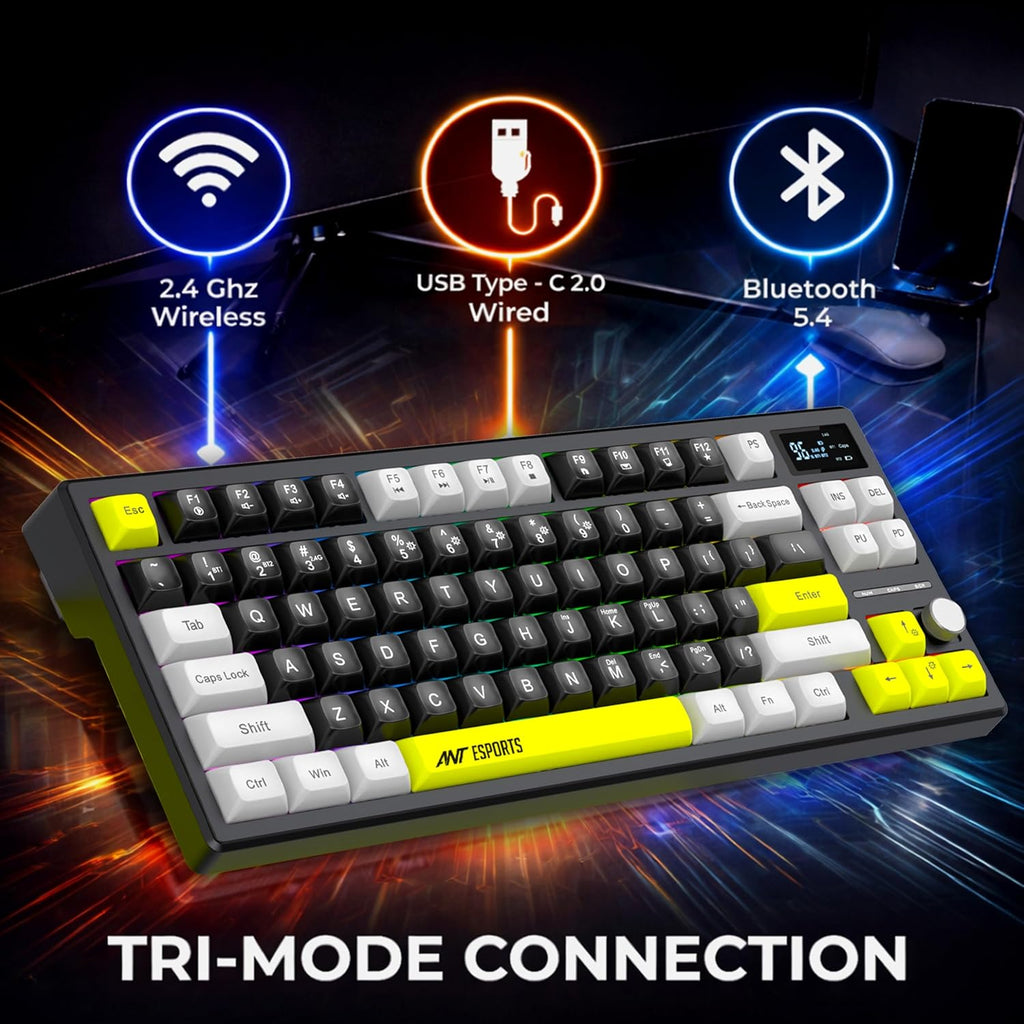 ANT ESPORTS - TRI - MODE WIRELESS RGB MAGNETIC MECHANICAL TKL KEYBOARD - WHITE, BLACK , YELLOW - APEX 200 - Pakshal Impex