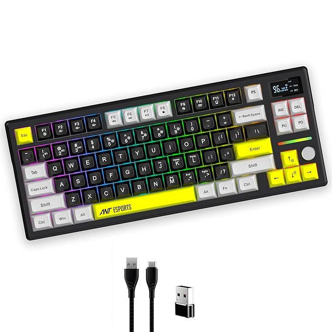 ANT ESPORTS - TRI - MODE WIRELESS RGB MAGNETIC MECHANICAL TKL KEYBOARD - WHITE, BLACK , YELLOW - APEX 200 - Pakshal Impex