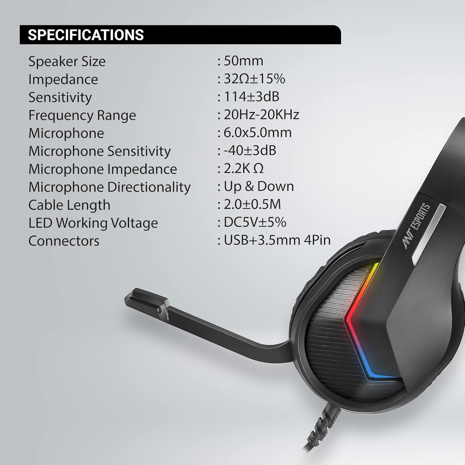 ANT ESPORTS WIRED AUTO RGB GAMING HEADSET BLK-H1100 - Pakshal Impex