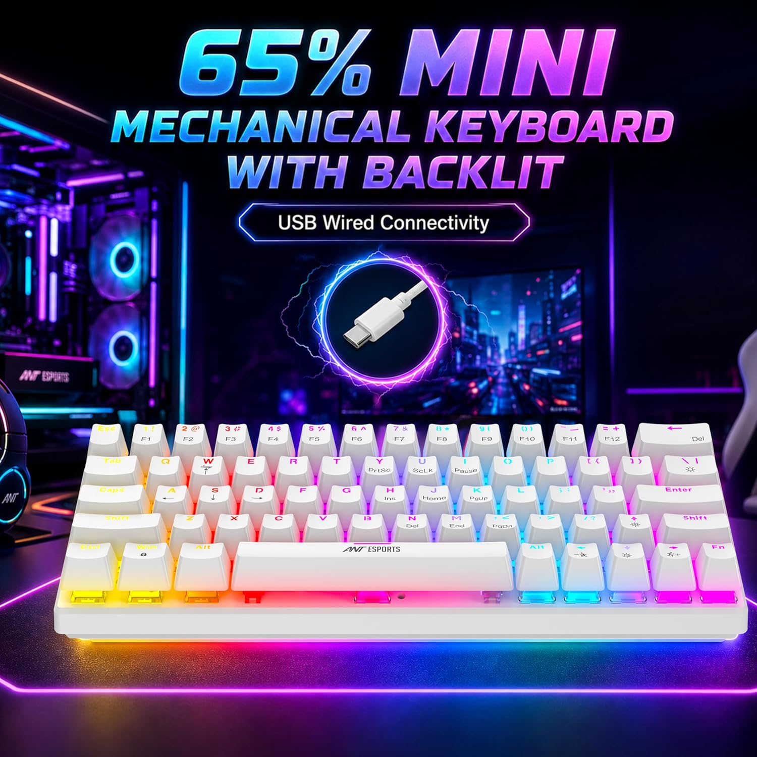 ANT ESPORTS WIRED MECHANICAL KEYBOAD WHITE-MK1200 - Pakshal Impex