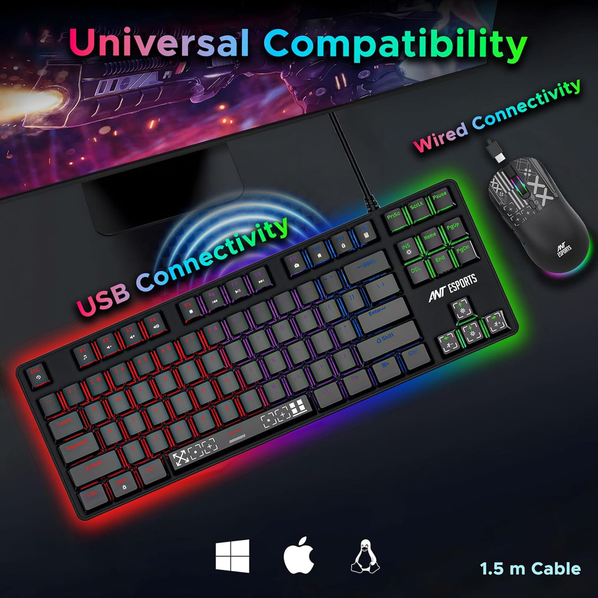 ANT ESPORTS – WIRED MECHANICAL KEYBOARD MOUSE COMBO - THUNDER 20 - Pakshal Impex