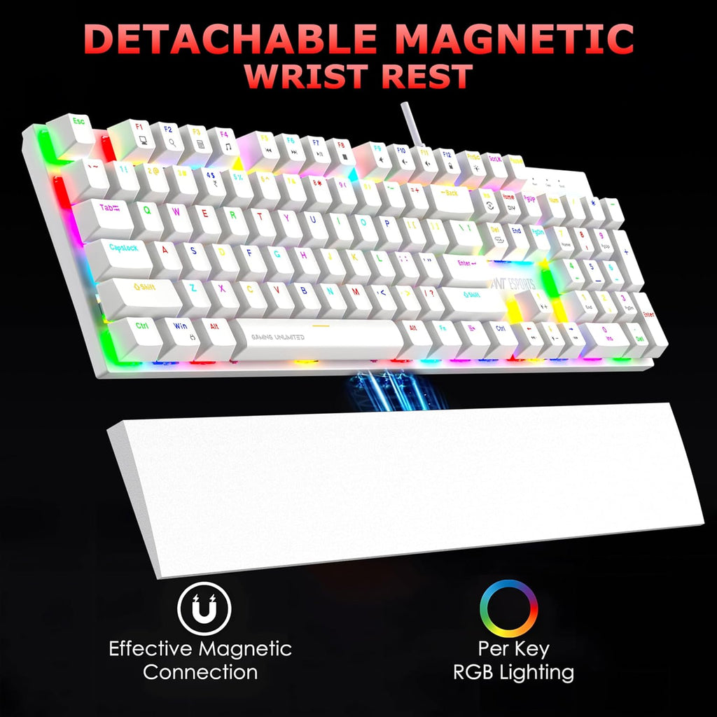 ANT ESPORTS - WIRED MECHANICAL RGB MECHANICAL KEYBOAD RED SWITCH WHITE – MK4100 - Pakshal Impex