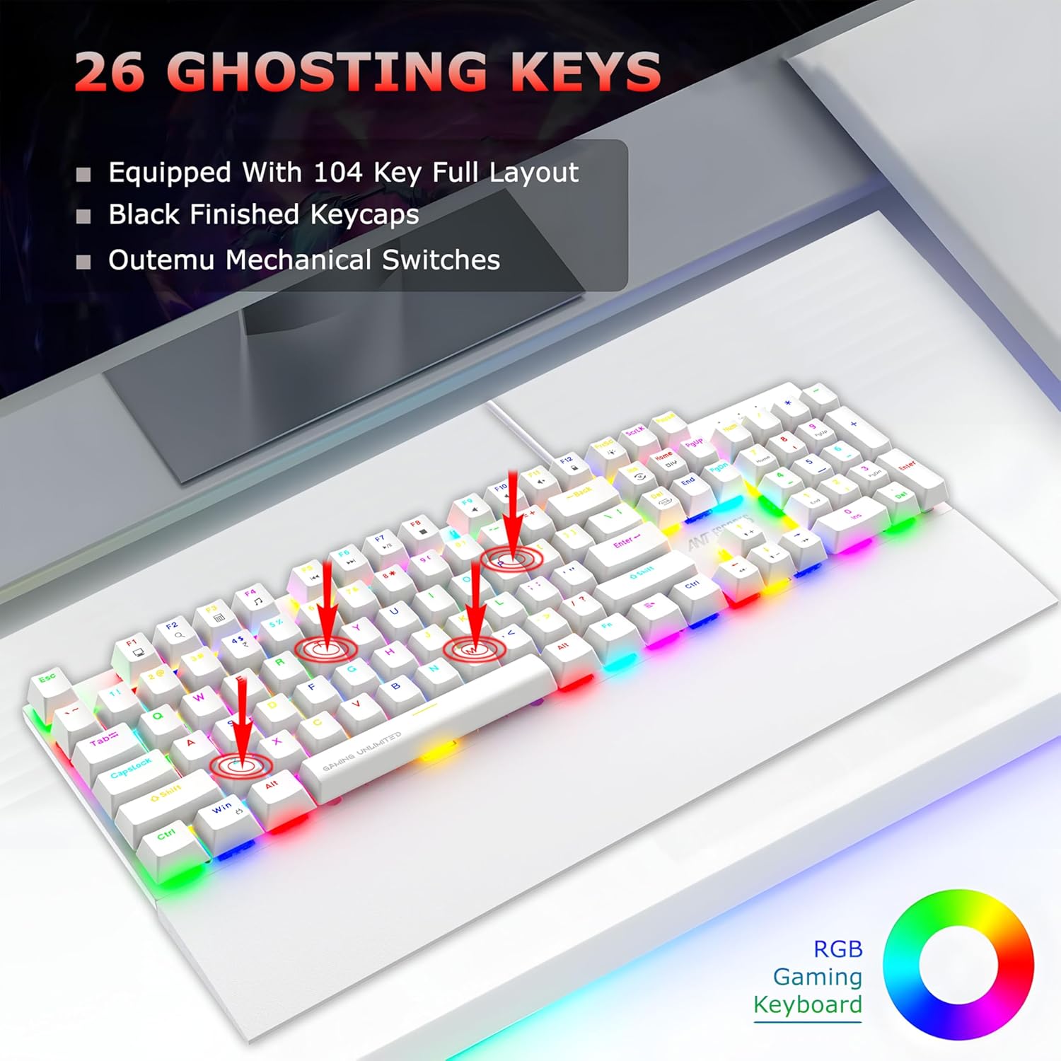 ANT ESPORTS - WIRED MECHANICAL RGB MECHANICAL KEYBOAD RED SWITCH WHITE – MK4100 - Pakshal Impex