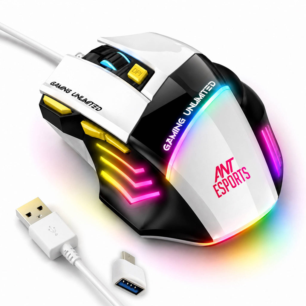 ANT ESPORTS – WIRED OPTICAL GAMING MOUSE WHITE – STRIKE 10 - Pakshal Impex