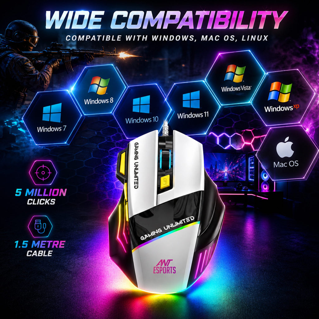 ANT ESPORTS – WIRED OPTICAL GAMING MOUSE WHITE – STRIKE 10 - Pakshal Impex