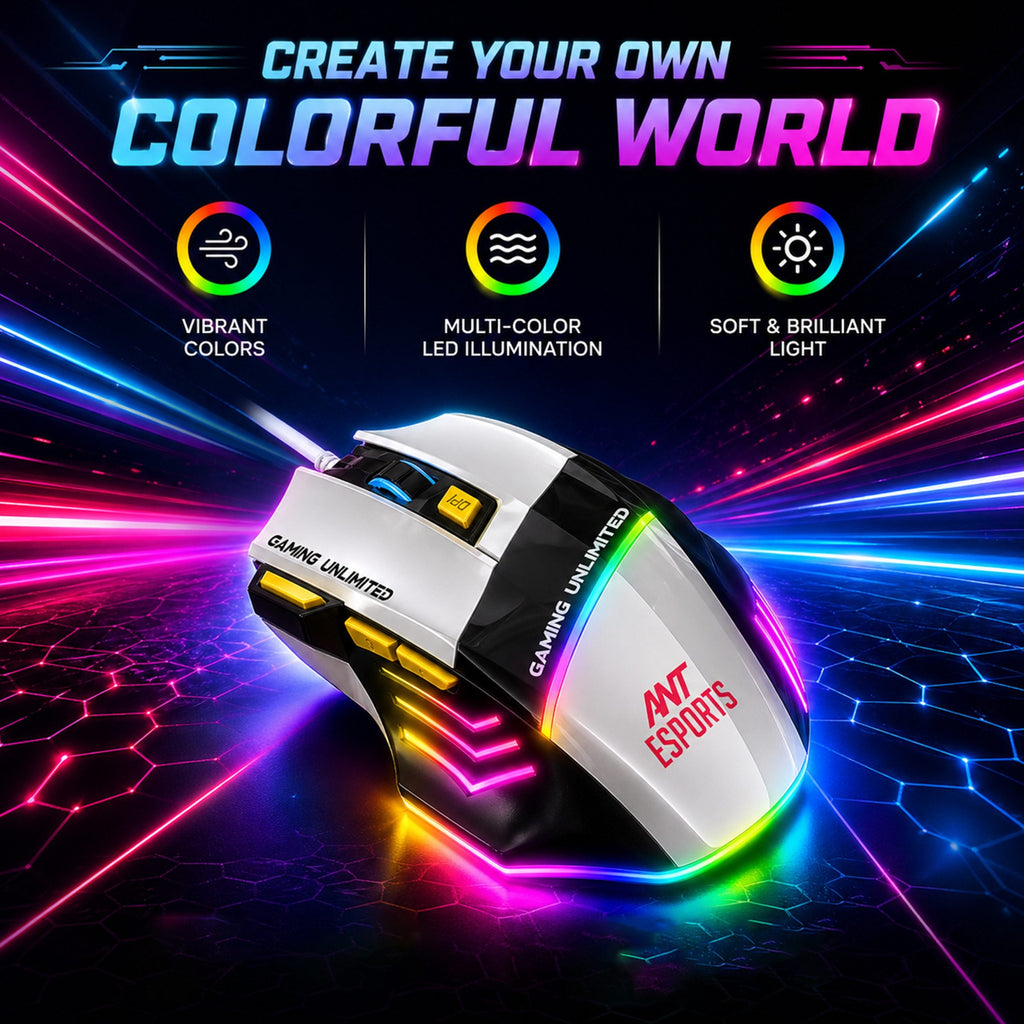 ANT ESPORTS – WIRED OPTICAL GAMING MOUSE WHITE – STRIKE 10 - Pakshal Impex