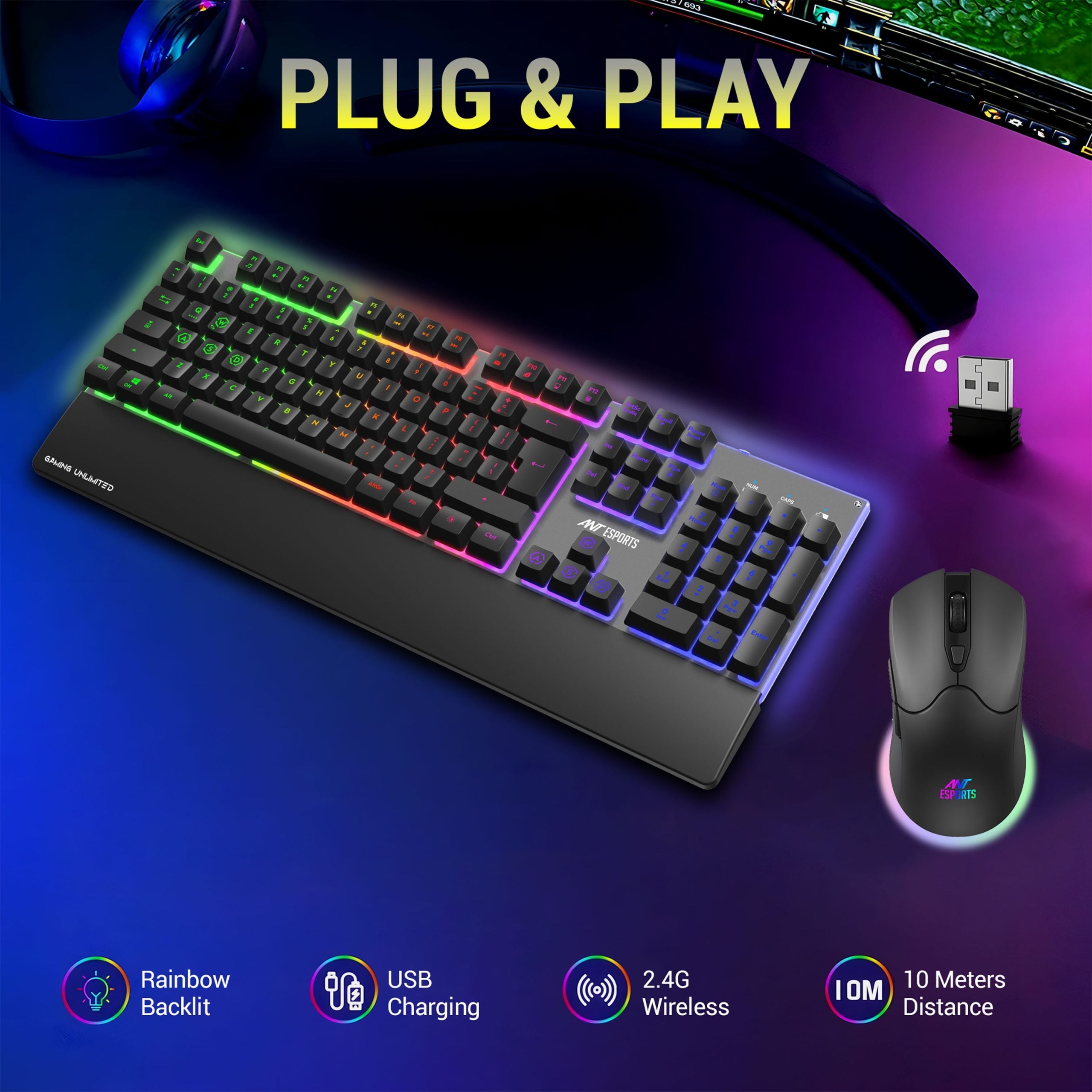 ANT ESPORTS - WIRELESS RGB GAMING COMBO BLACK - KM550PRO - Pakshal Impex