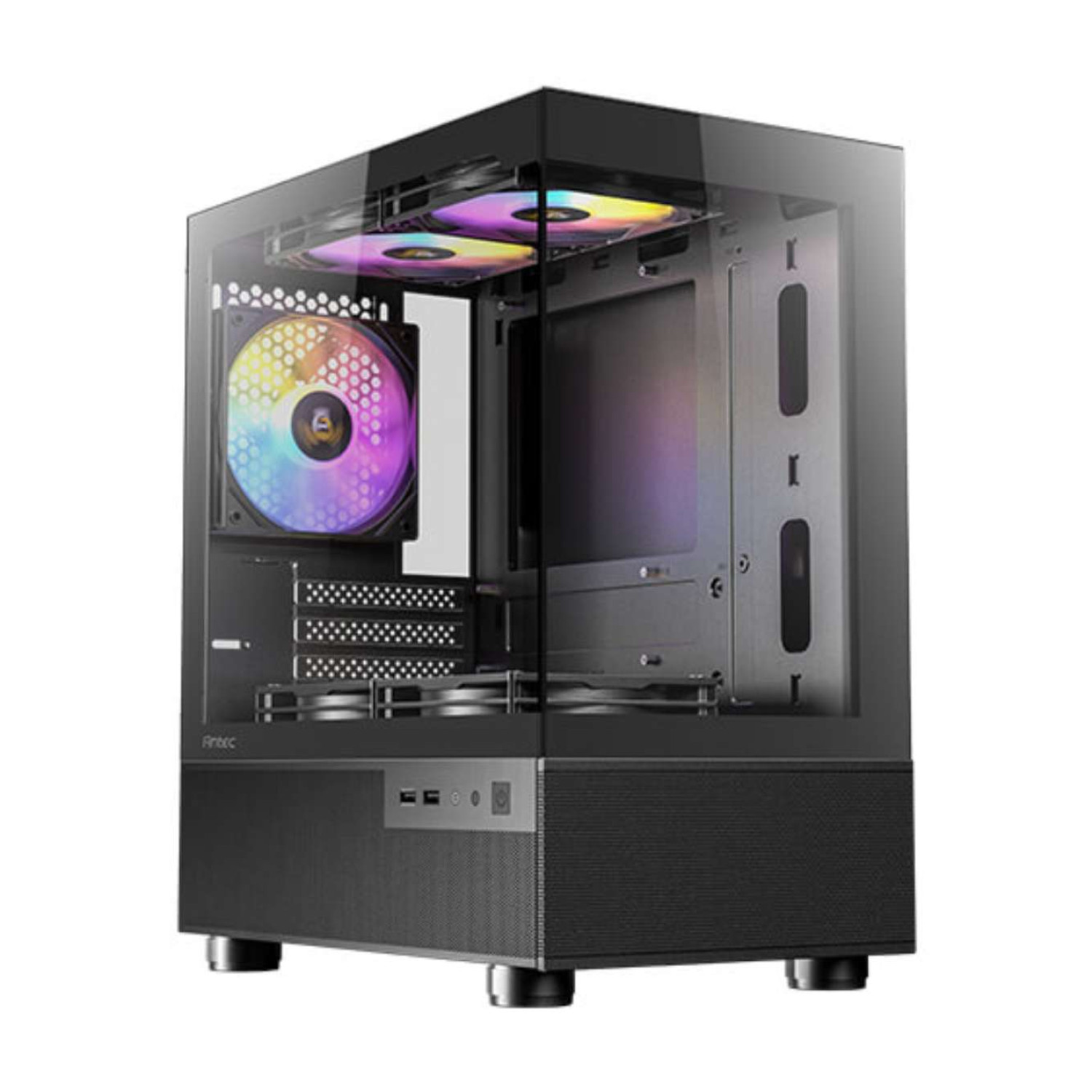 Buy Antec CX200M RGB Elite Mini Tower PC Case Black at Pakshal Impex. Features full-view tempered glass, RGB lighting, water cooling support, 5 fan capacity, and Micro-ATX compatibility for gaming builds.